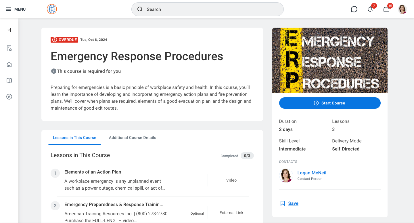 screenshot of Workday Learning